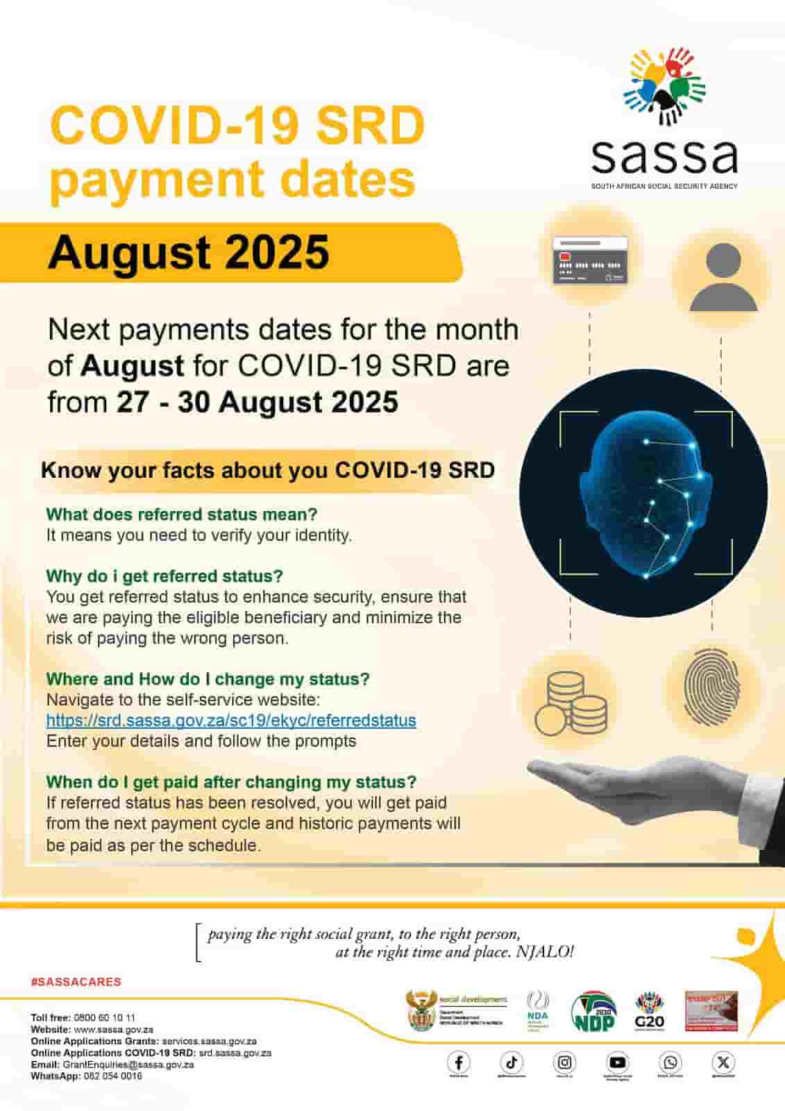 SASSA payment dates for August 2025